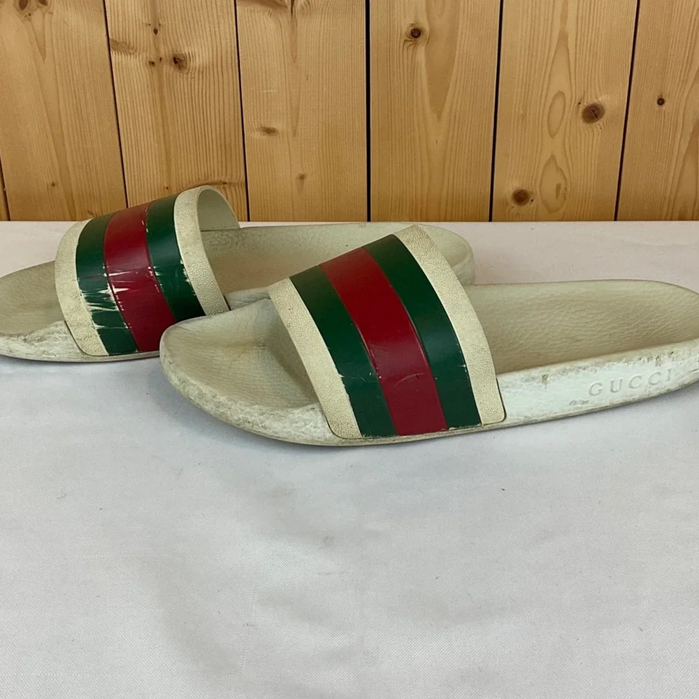 Gucci Pursuit 72 Slides, White/Red/Green - *EST* Size 8 or 9 Men's